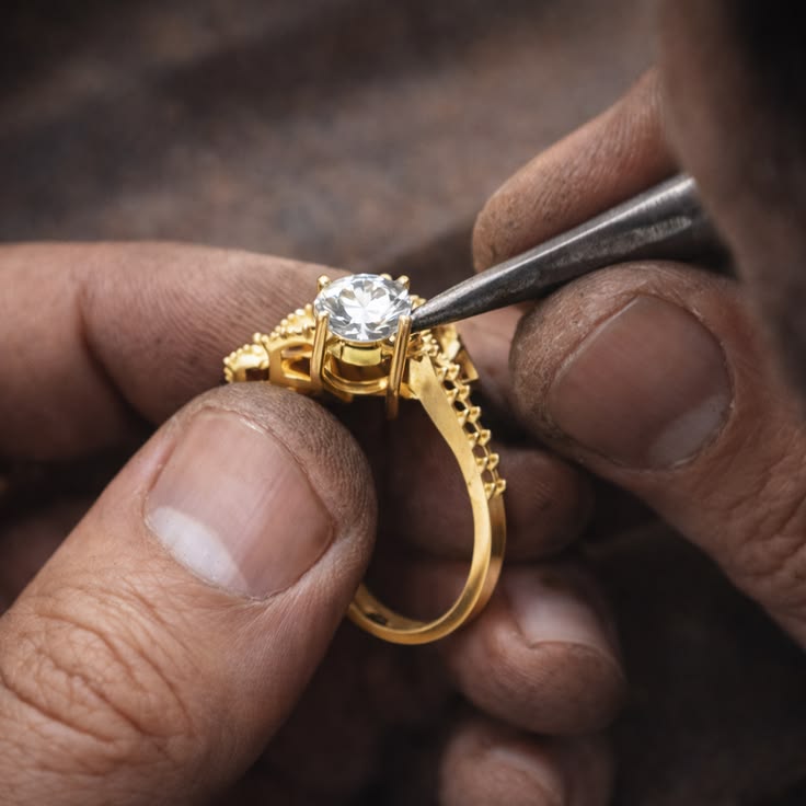 A stone being carefully set by hand into a jewellery piece