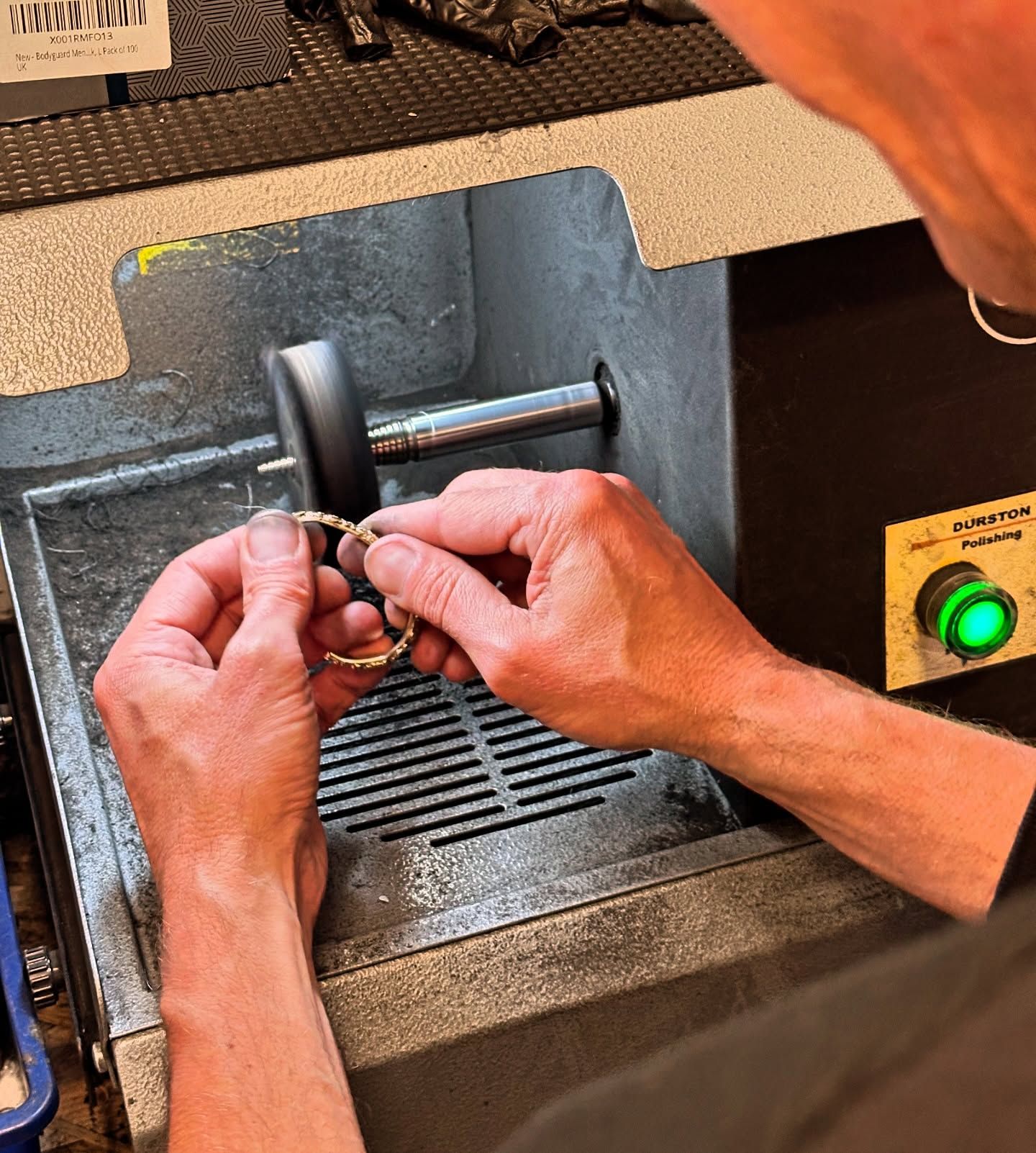 Buffing wheels used to polish jewellery to a mirror shine